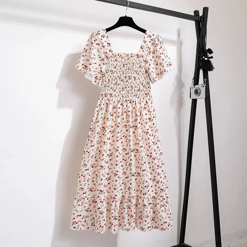 Women's Chiffon Ruched Floral Fashion Designer Dresses (Midi)