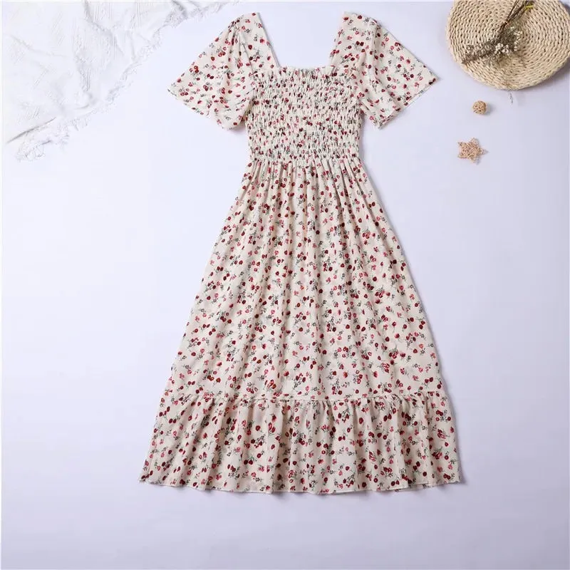 Women's Chiffon Ruched Floral Fashion Designer Dresses (Midi)