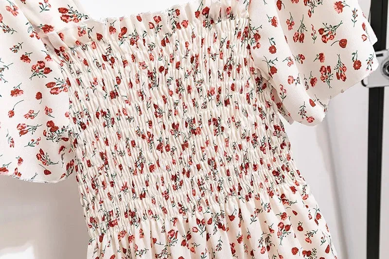 Women's Chiffon Ruched Floral Fashion Designer Dresses (Midi)
