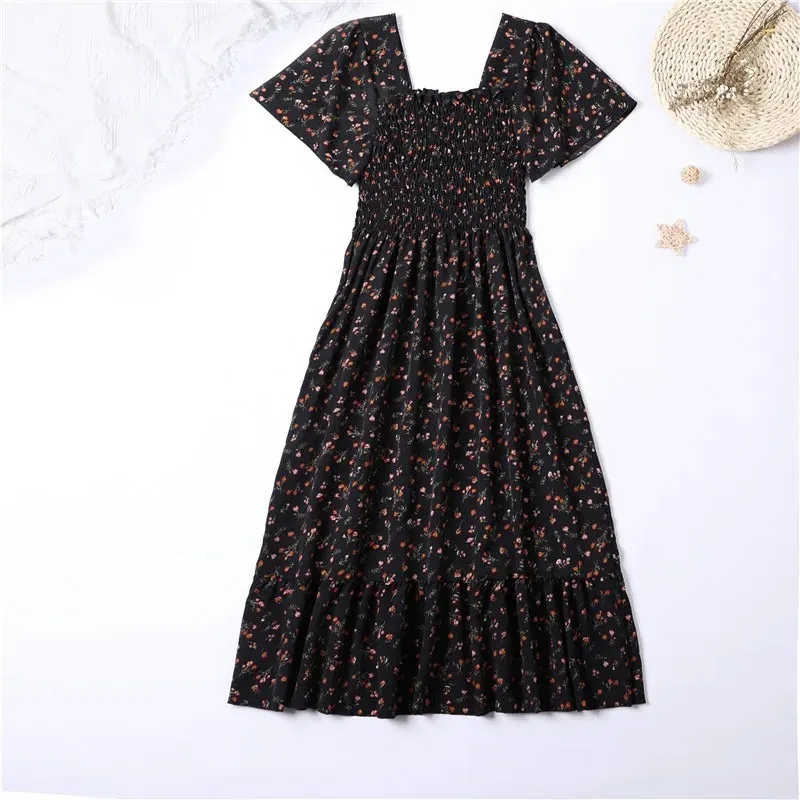Women's Chiffon Ruched Floral Fashion Designer Dresses (Midi)