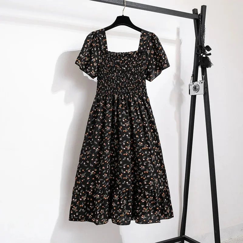 Women's Chiffon Ruched Floral Fashion Designer Dresses (Midi)