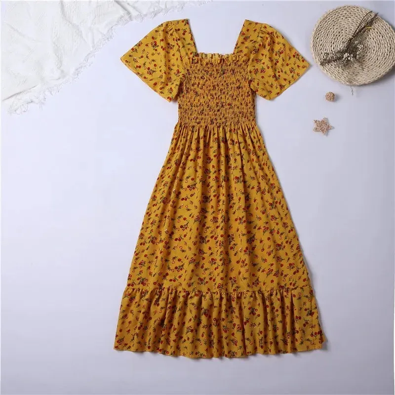 Women's Chiffon Ruched Floral Fashion Designer Dresses (Midi)