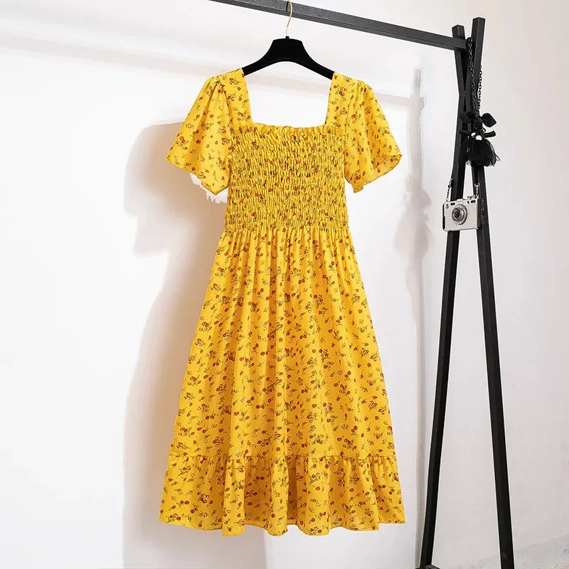 Women's Chiffon Ruched Floral Fashion Designer Dresses (Midi)