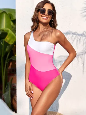 Women's Color-Block One-Shoulder Swimsuit for Active Aquatics