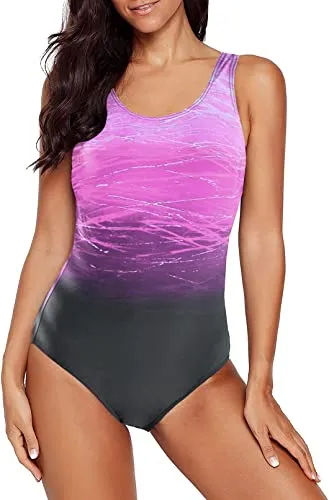 Women's Color Block Print One-piece Swimsuit