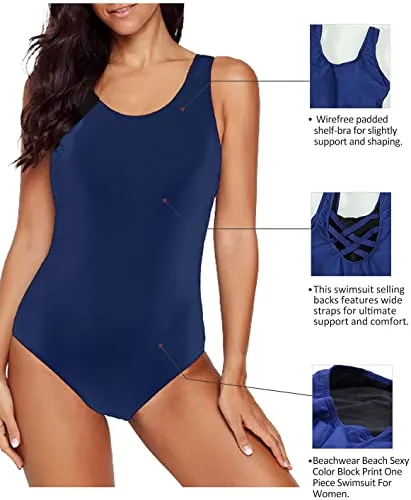 Women's Color Block Print One-piece Swimsuit