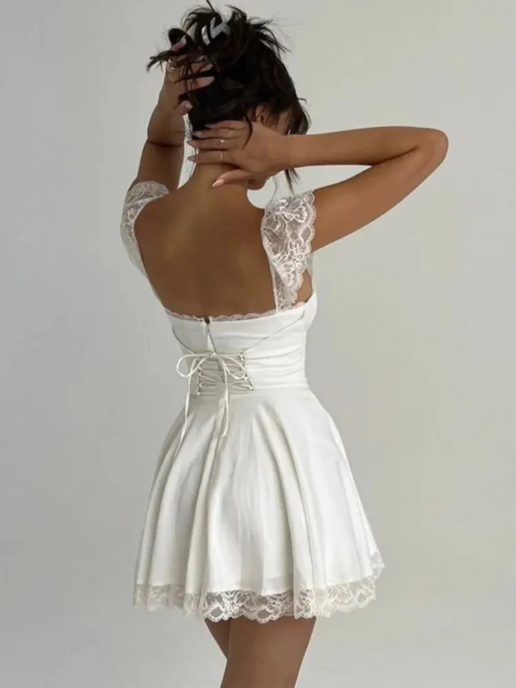 Women's Corset Lace Trim Fashion Designer Mini Dresses (Short)