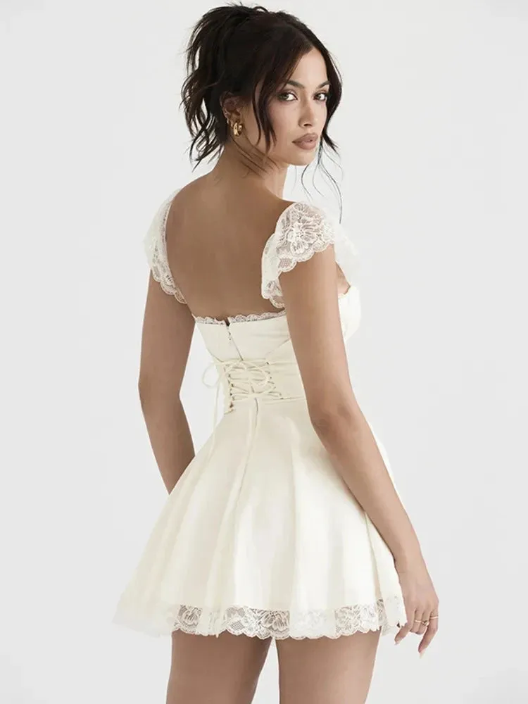 Women's Corset Lace Trim Fashion Designer Mini Dresses (Short)