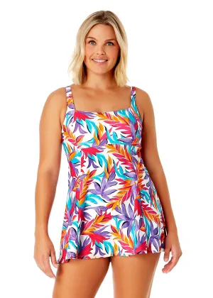 Women's Dance Floor Palm Square Neck Swim Dress