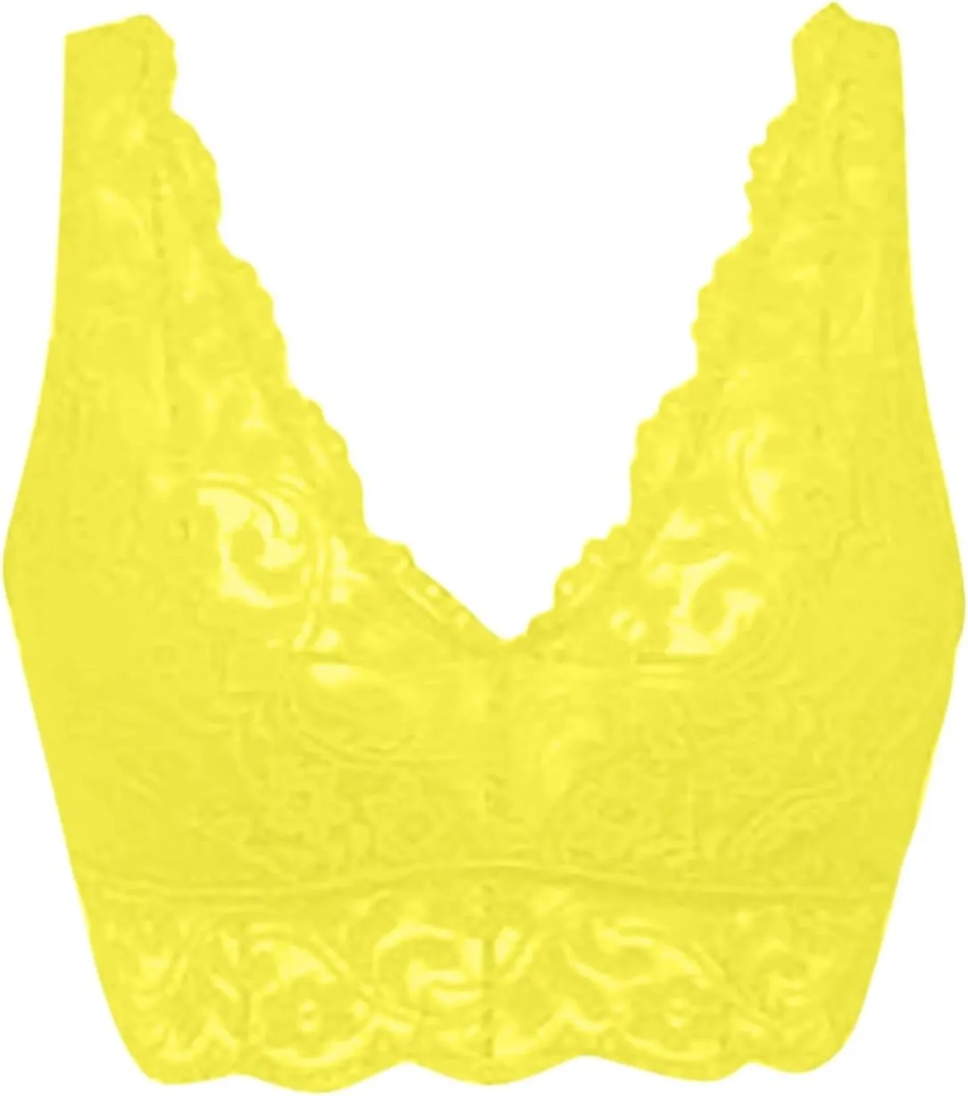 Womens Deep V Neck Seamless Bras Lace Mesh Sheer Push Up Bra Padded Wireless No Underwire Beauty Back Comfy Underwear