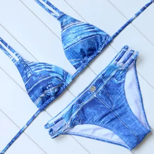 Women's Denim Color Printed Bodysuits