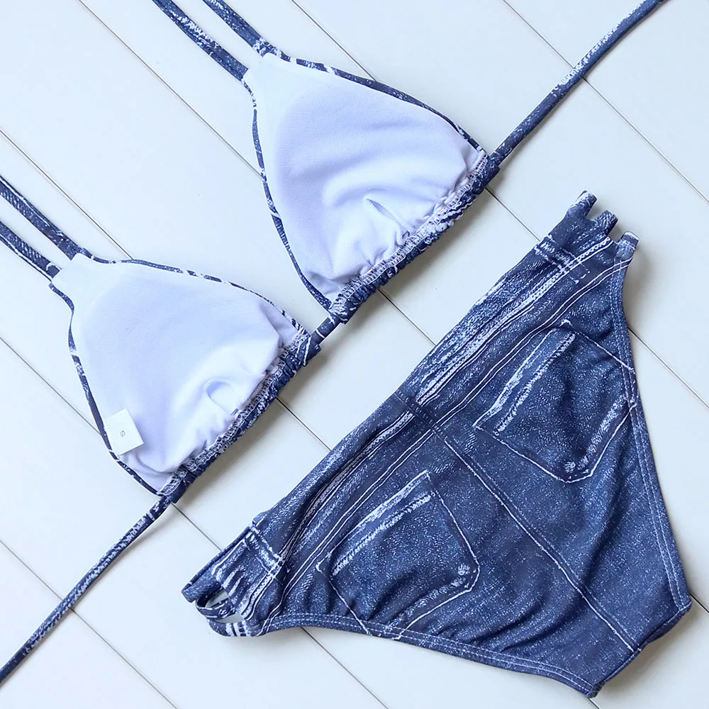 Women's Denim Color Printed Bodysuits