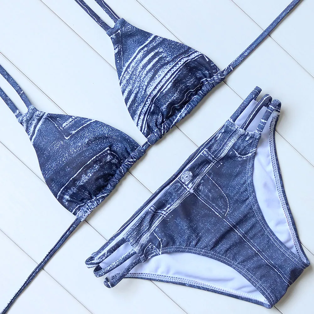 Women's Denim Color Printed Bodysuits