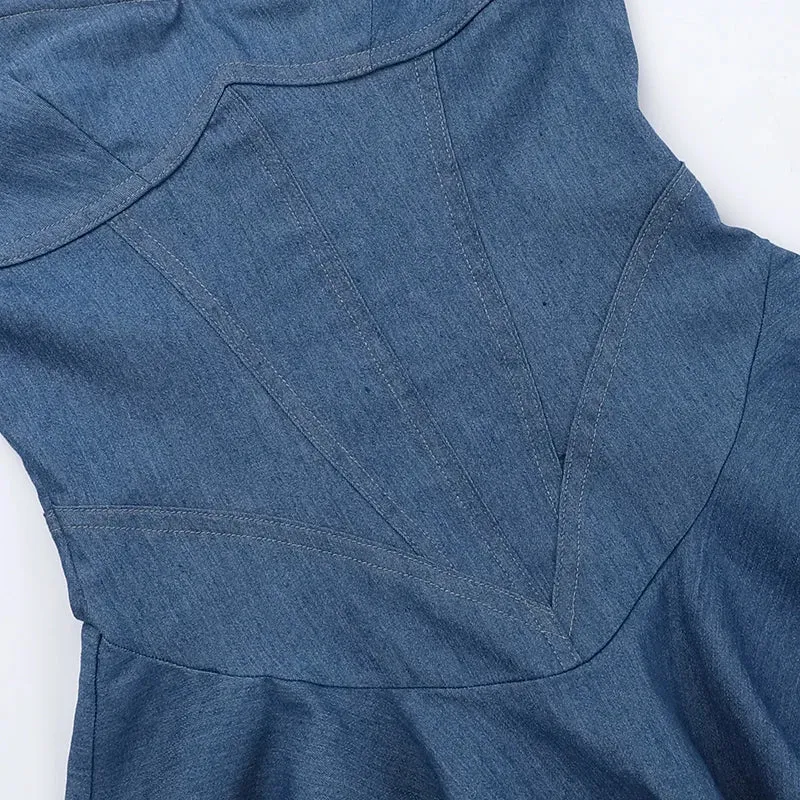 Women's Denim Off Shoulders Fashion Designer Corset Mini Dresses (Short)