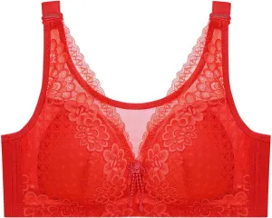 Women's Floral Lace Bras No Underwire Push Up Deep V Full Coverage Bralettes Lightweight Comfortable Daily Bra