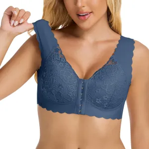 Women's Floral Lace Wireless Push Up Bra Breathable Convenient Comfort Front Closure No Underwire Everyday Bralettes