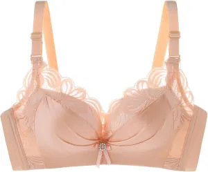 Women's Floral Lace Wireless Push Up Bra Seamless No Underwire Scalloped V Neck Full Coverage Bralettes Comfort Bras
