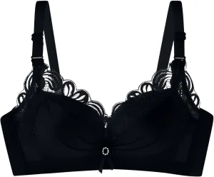 Women's Floral Lace Wireless Push Up Bra Seamless No Underwire Scalloped V Neck Full Coverage Bralettes Comfort Bras