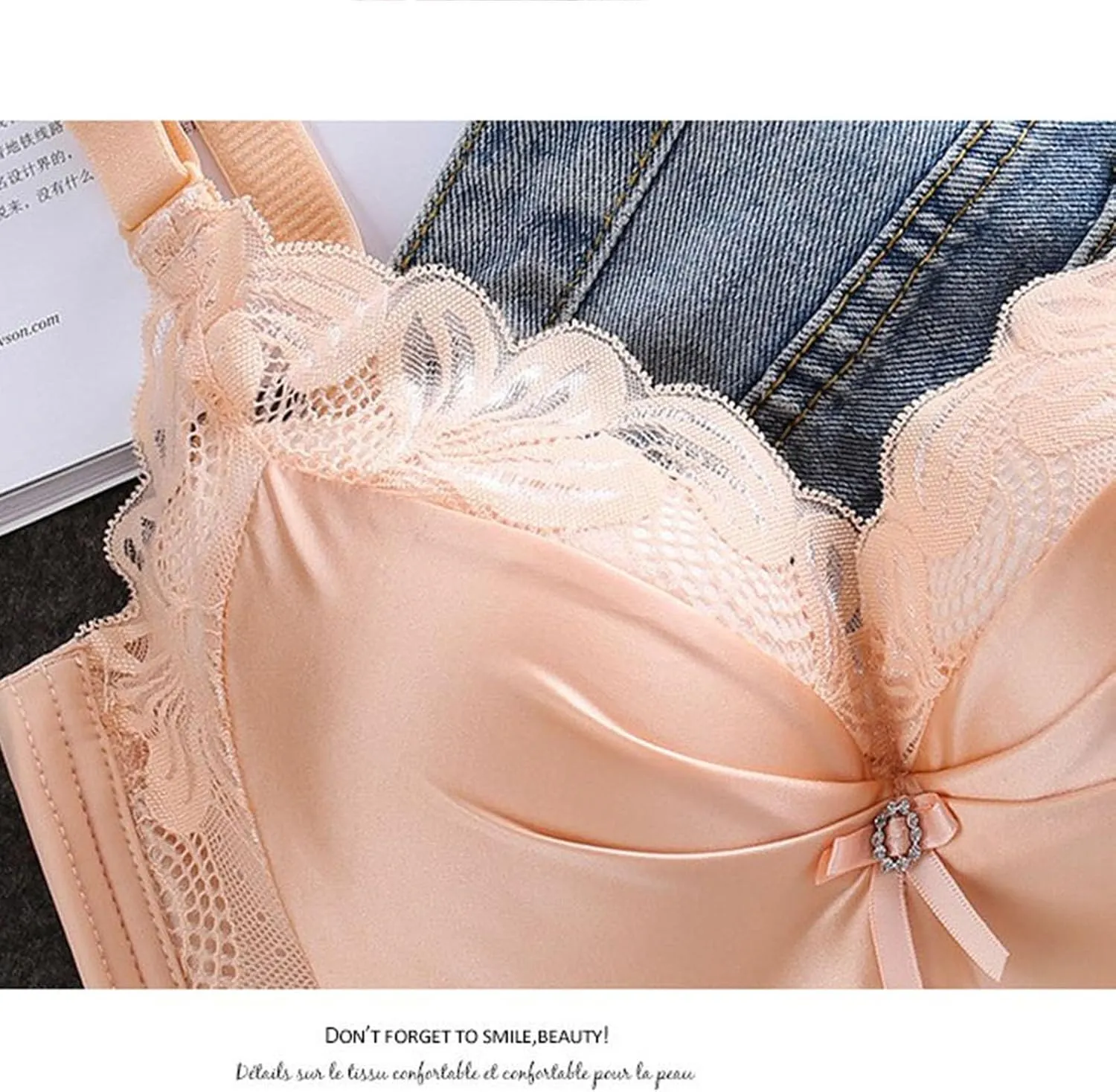 Women's Floral Lace Wireless Push Up Bra Seamless No Underwire Scalloped V Neck Full Coverage Bralettes Comfort Bras