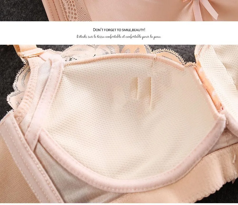 Women's Floral Lace Wireless Push Up Bra Seamless No Underwire Scalloped V Neck Full Coverage Bralettes Comfort Bras