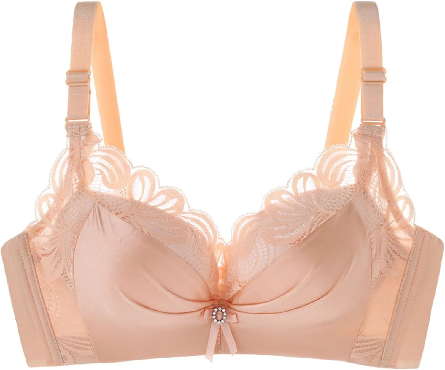 Women's Floral Lace Wireless Push Up Bra Seamless No Underwire Scalloped V Neck Full Coverage Bralettes Comfort Bras