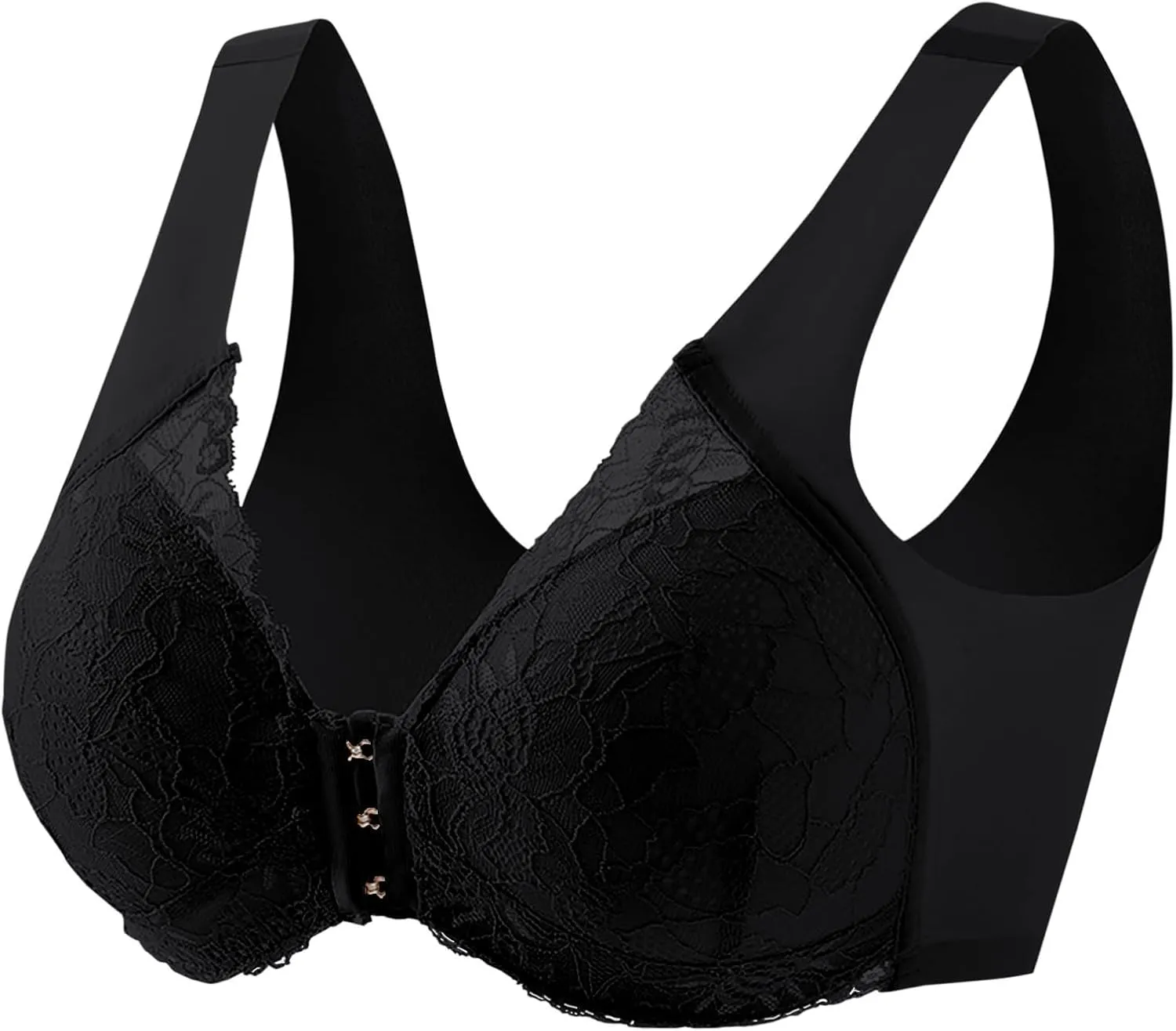 Women's Front Buckle Closure Lace Bras Wireless Full Coverage Push Up Lift Seamless Bra U-Shaped Beauty Back Bralettes