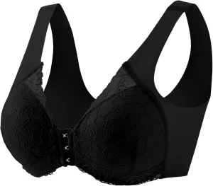 Women's Front Buckle Closure Lace Bras Wireless Full Coverage Push Up Lift Seamless Bra U-Shaped Beauty Back Bralettes