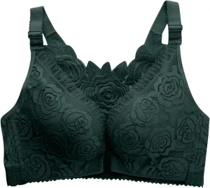 Women's Front Closure Full Coverage Lace Bra Sexy Plunge Floral Applique Back Bralettes Comfy Seamless Push Up Bras