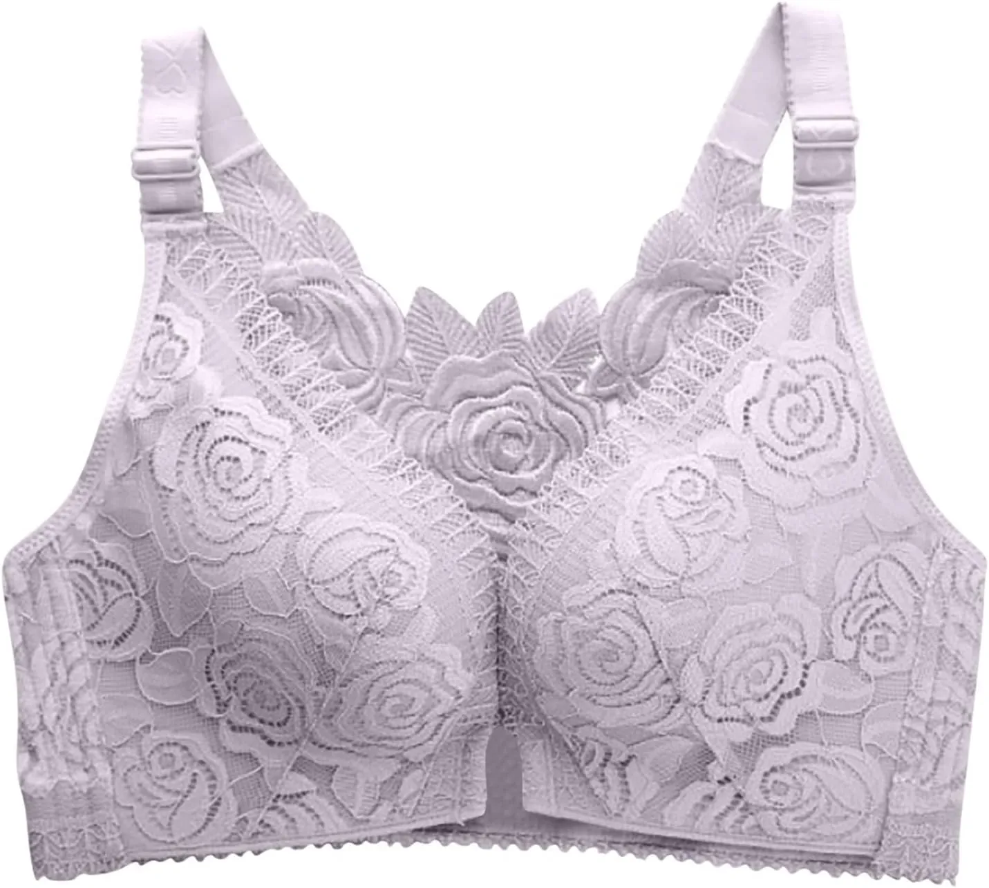 Women's Front Closure Full Coverage Lace Bra Sexy Plunge Floral Applique Back Bralettes Comfy Seamless Push Up Bras