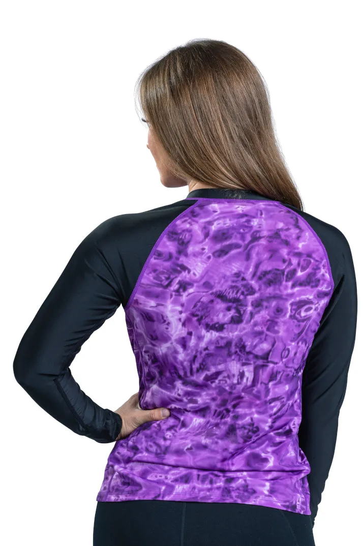 Womens Full Zip Rash Guard Long Sleeve Thumb Hole UPF50  Swim Shirts | Aqua Design