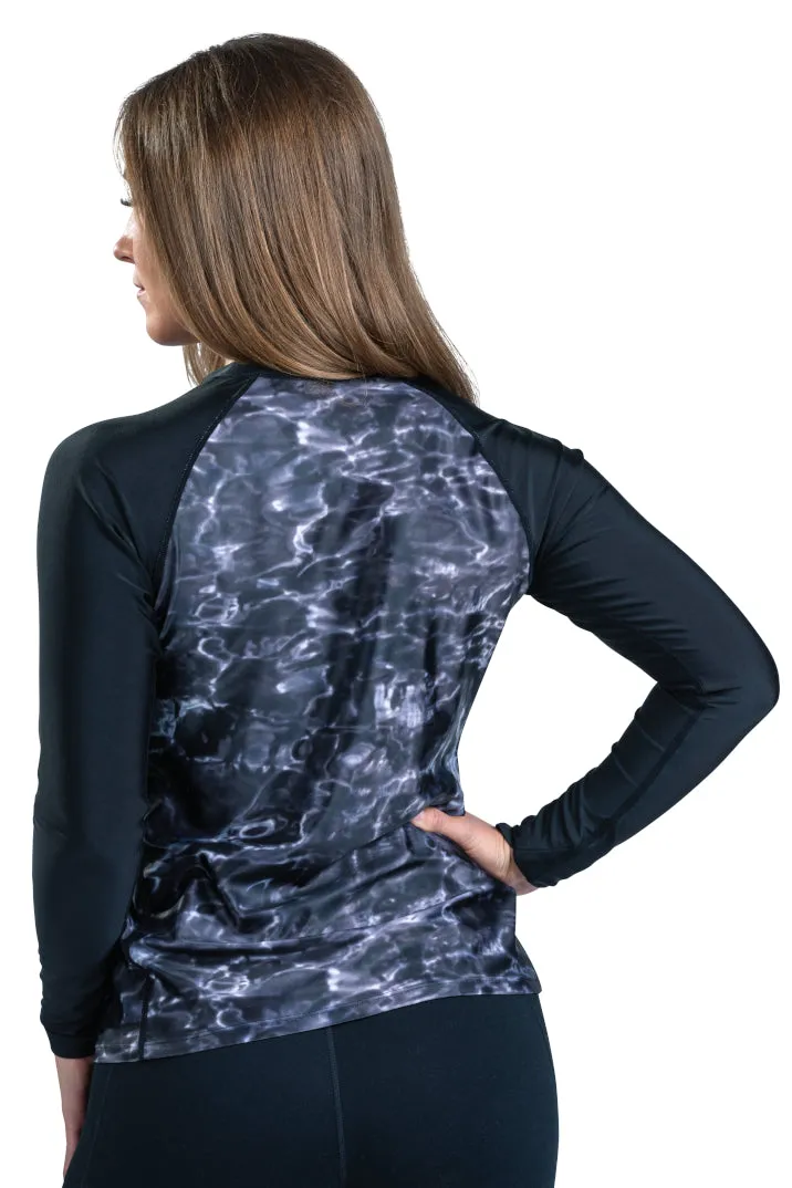 Womens Full Zip Rash Guard Long Sleeve Thumb Hole UPF50  Swim Shirts | Aqua Design
