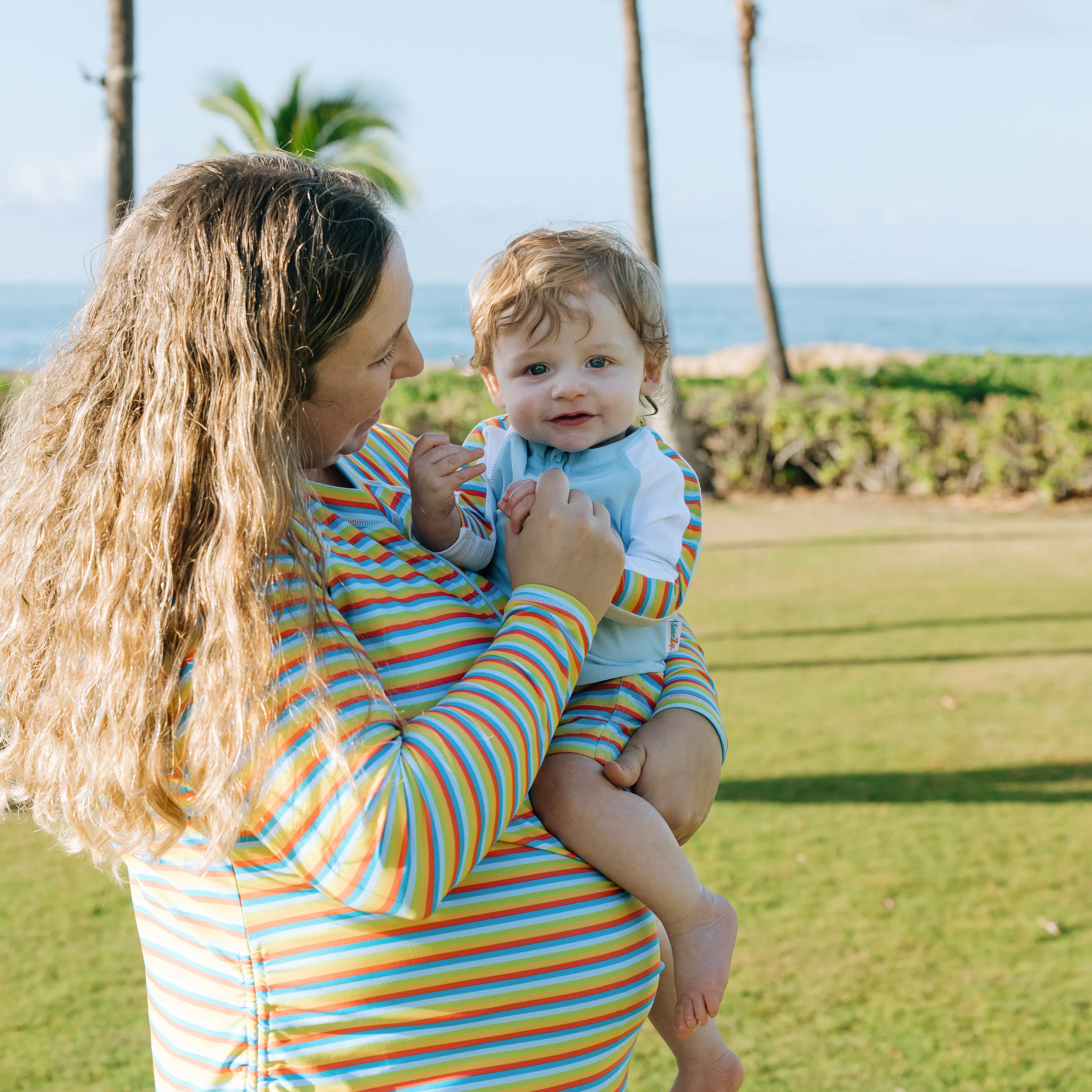 Women's Half Zip Swim Dress Cover Up | "Sunny Stripe"