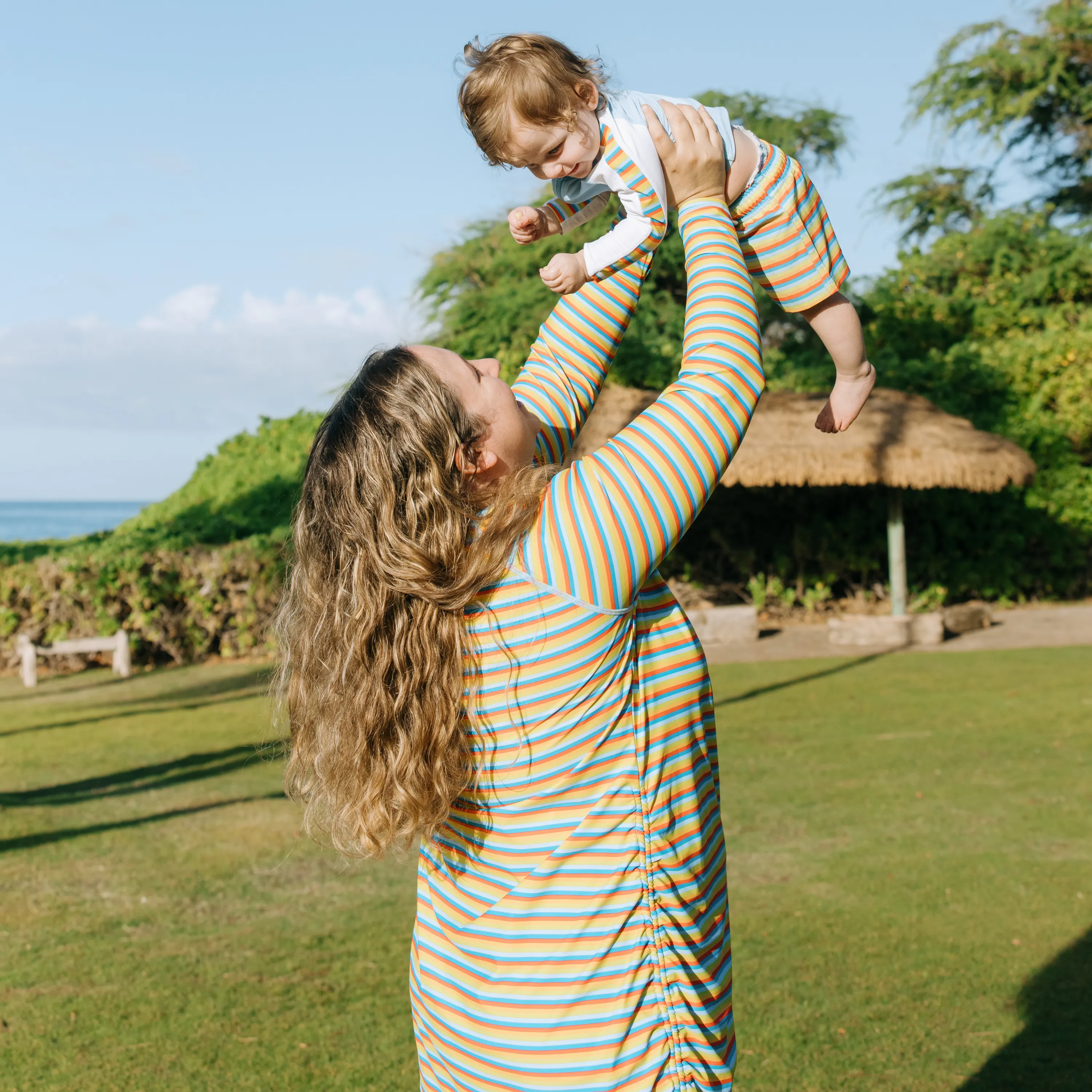 Women's Half Zip Swim Dress Cover Up | "Sunny Stripe"