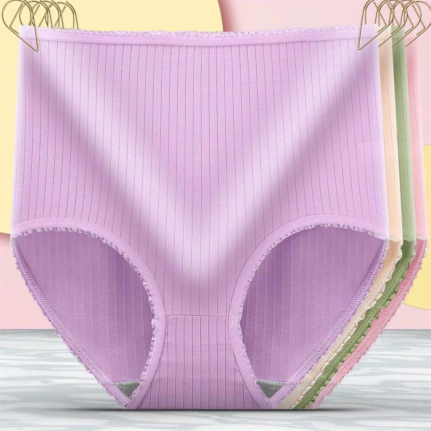 Womens High Waist Underwear Seamless Sexy Ladies Stretch Full Coverage Briefs Absorbent Solid Breathable Briefs
