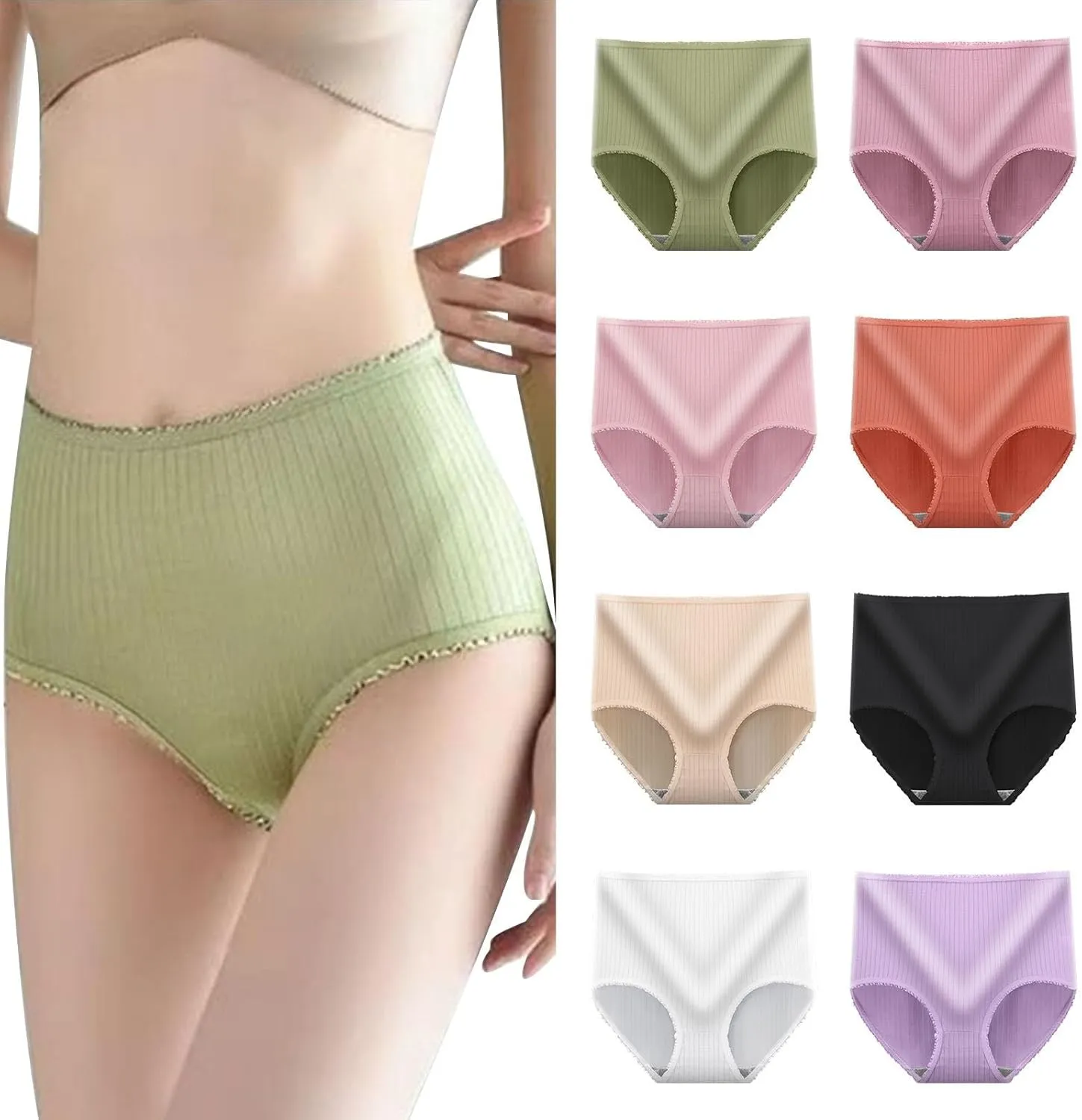 Womens High Waist Underwear Seamless Sexy Ladies Stretch Full Coverage Briefs Absorbent Solid Breathable Briefs
