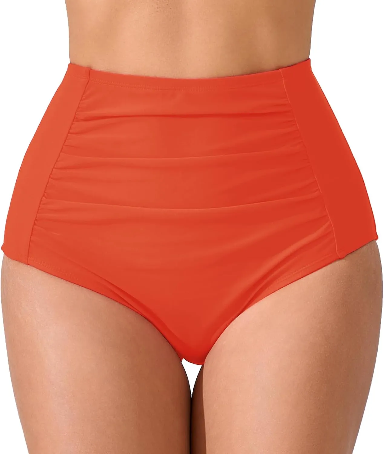 Women's High Waisted Bikini Bottoms Ruched Swim Bottoms Full Coverage Tankini Swimsuits Bottoms