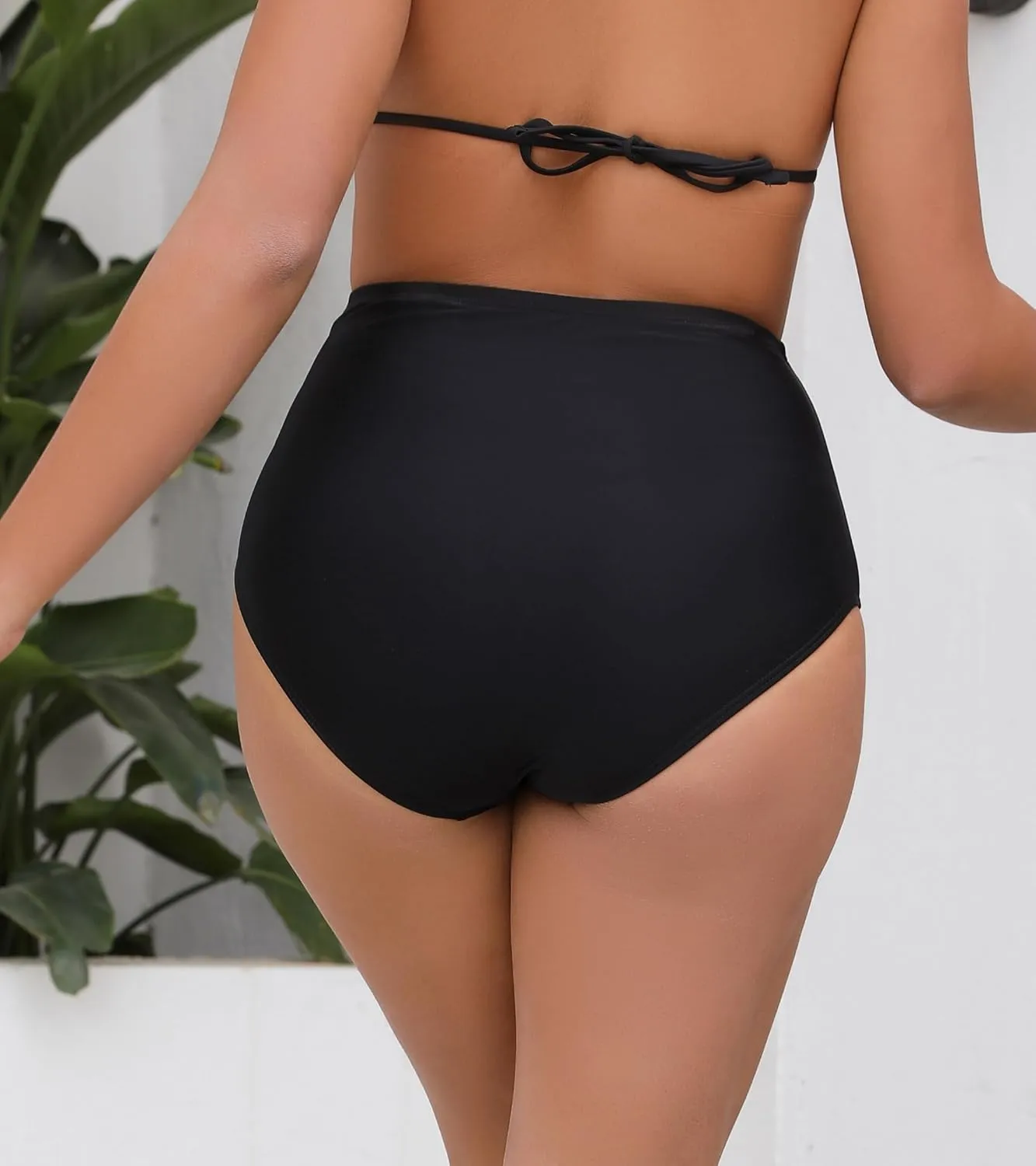 Women's High Waisted Bikini Bottoms Ruched Swim Bottoms Full Coverage Tankini Swimsuits Bottoms