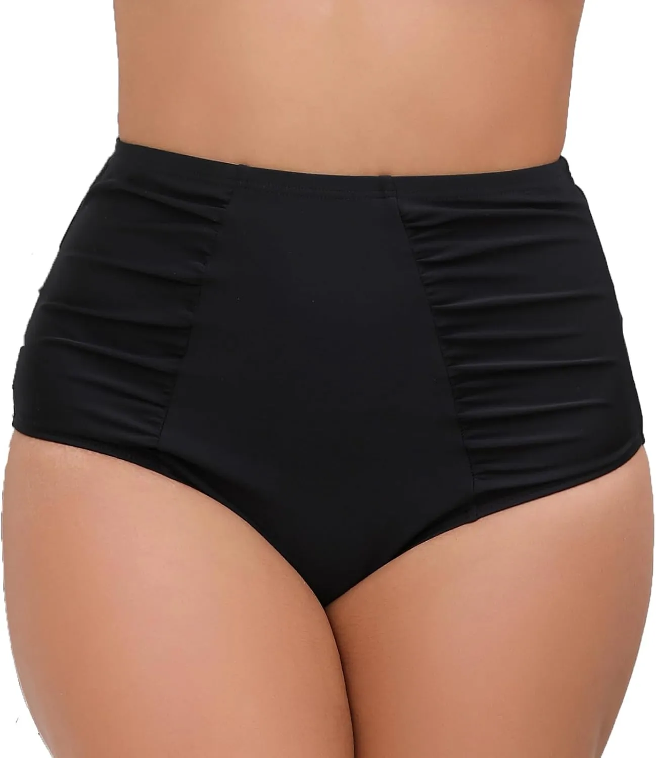 Women's High Waisted Bikini Bottoms Ruched Swim Bottoms Full Coverage Tankini Swimsuits Bottoms