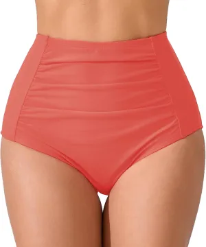 Women's High Waisted Bikini Bottoms Ruched Swim Bottoms Full Coverage Tankini Swimsuits Bottoms