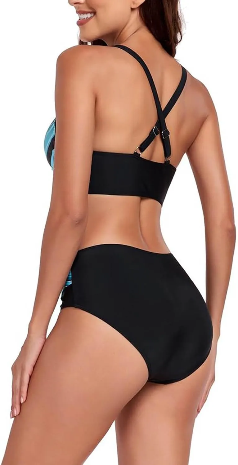 Women's High Waisted Bikini Sets Women's Women's Metallic Top Two Piece Swimsuit Tie Side Bikini Women's Liquid