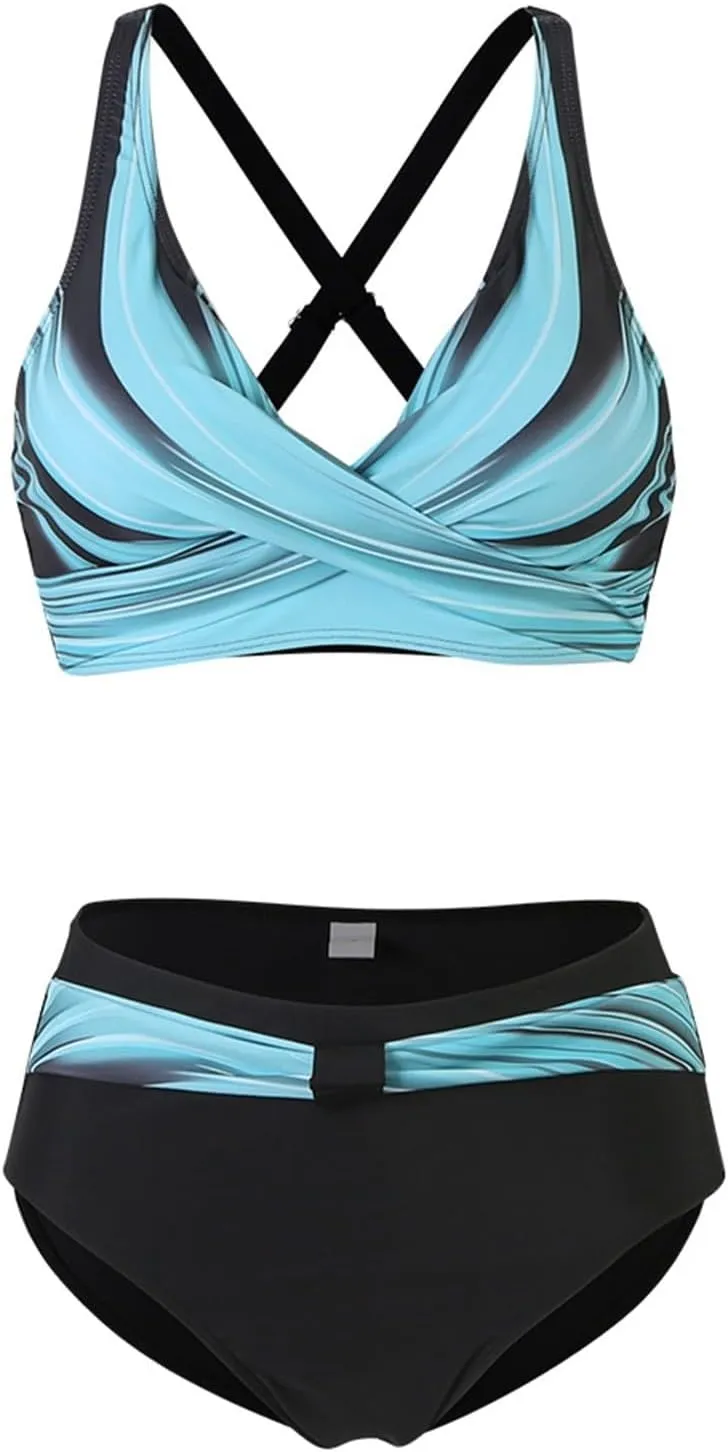 Women's High Waisted Bikini Sets Women's Women's Metallic Top Two Piece Swimsuit Tie Side Bikini Women's Liquid