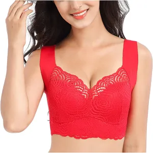 Womens Lace Floral Sexy Bra Seamless Wireless Push up Bralettes Comfy Full-Coverage No Underwire Support Sleep Bras