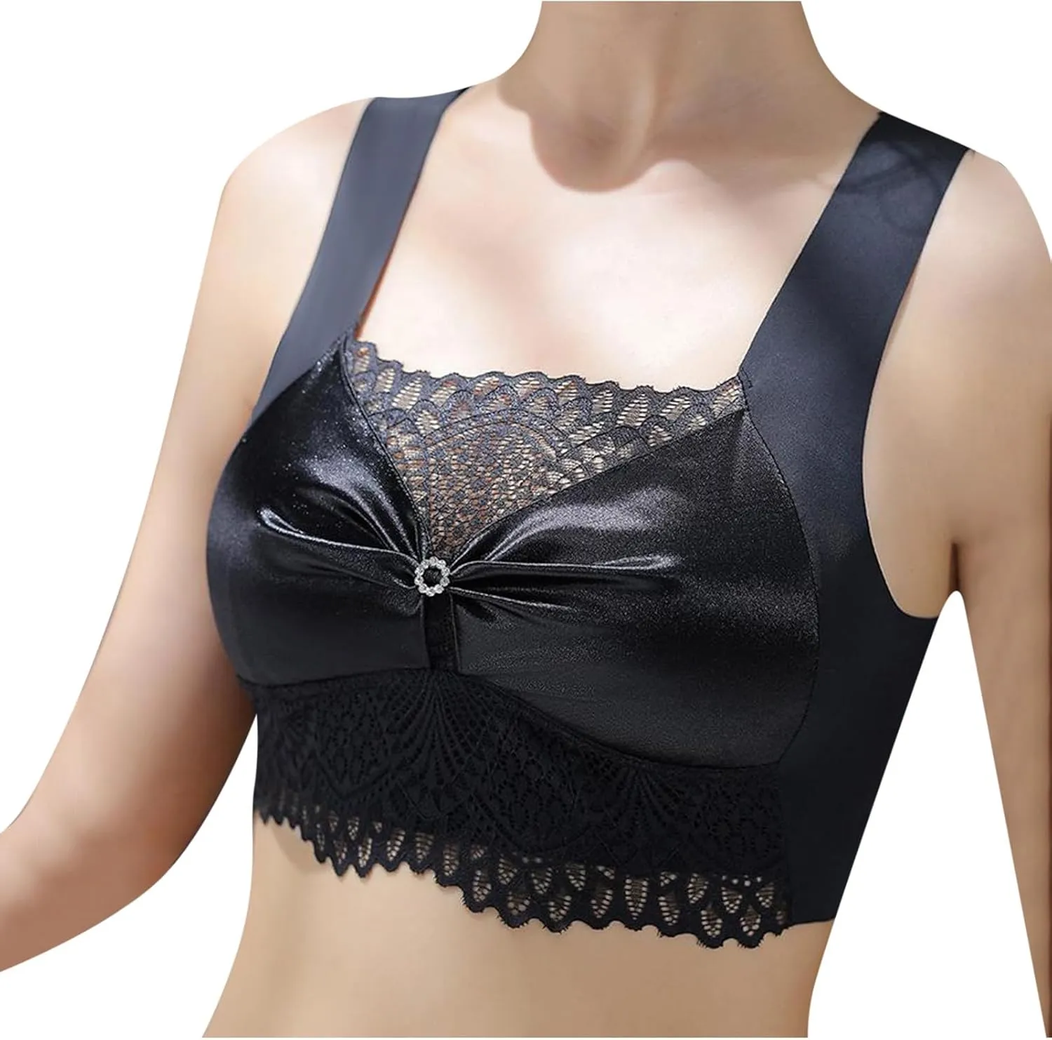 Womens Lace Push Up Bras Plus Size No Underwire Full-Coverage Comfort Bralettes Breathable Wide Straps Wireless Bra