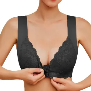 Womens Lace Seamless Bras Push Up Front Closure Stretchy Bra Beauty Back Wireless V Neck Everyday Comfy Underwear