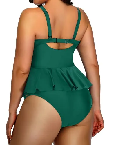 Women's Lace Up Plus Size Tummy Control Swimsuit-Emerald Green