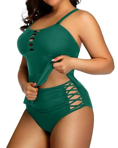 Women's Lace Up Plus Size Tummy Control Swimsuit-Emerald Green