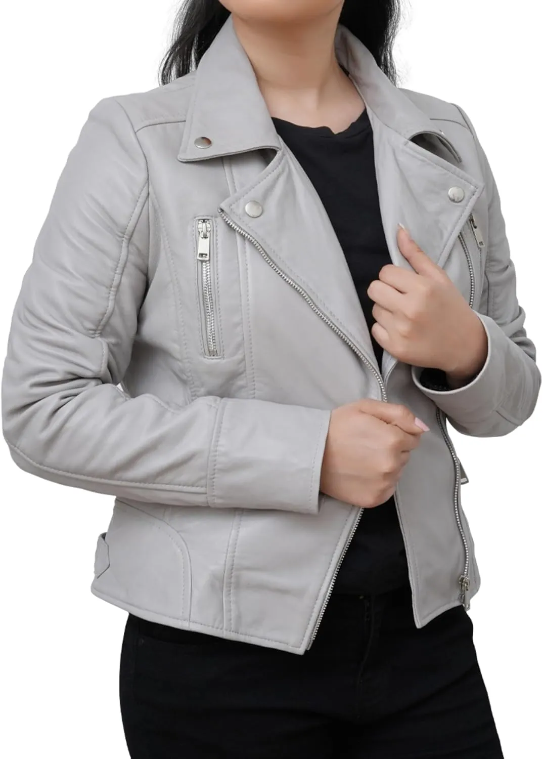Women's Leather Jacket | 100% Real Lambskin Leather Handmade Motorcycle Jacket Viscose Inner Lining