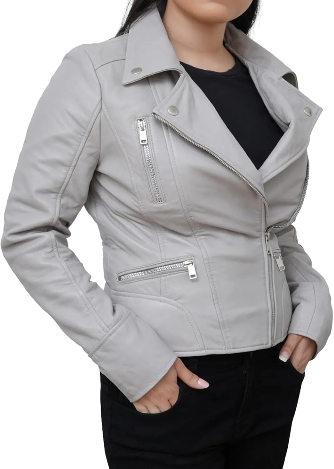 Women's Leather Jacket | 100% Real Lambskin Leather Handmade Motorcycle Jacket Viscose Inner Lining