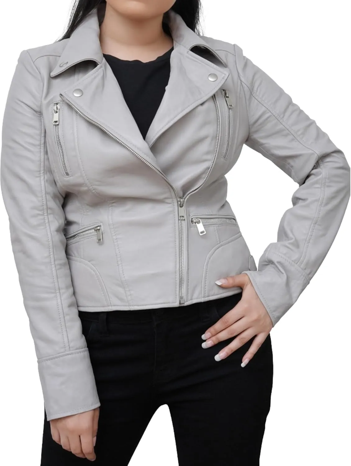Women's Leather Jacket | 100% Real Lambskin Leather Handmade Motorcycle Jacket Viscose Inner Lining