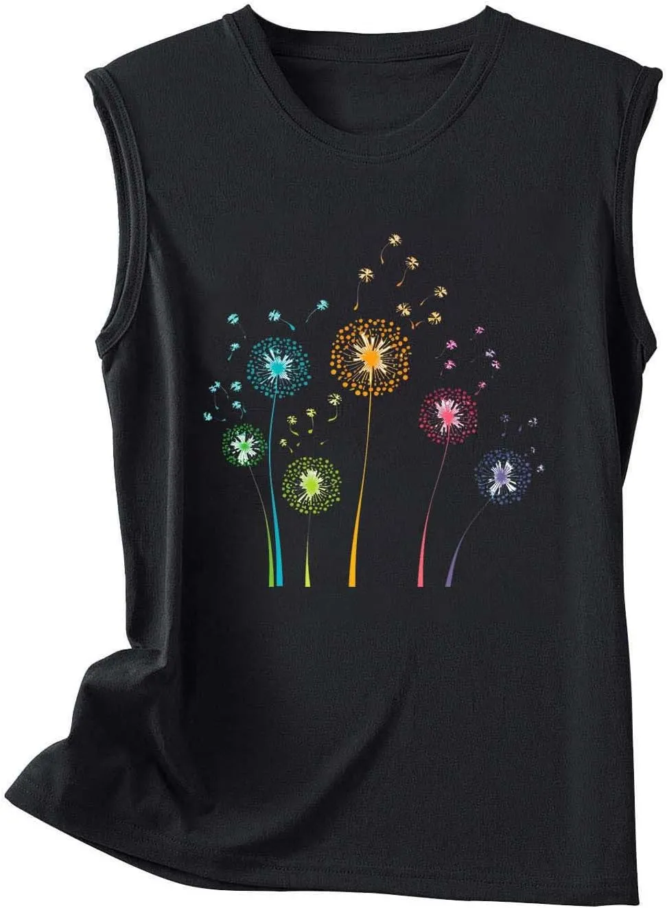 Womens Loose Casual Flowy Tank Tops Trendy Sleeveless Printed Solid Color Crewneck Outfits 2025 Vacation Summer Tank